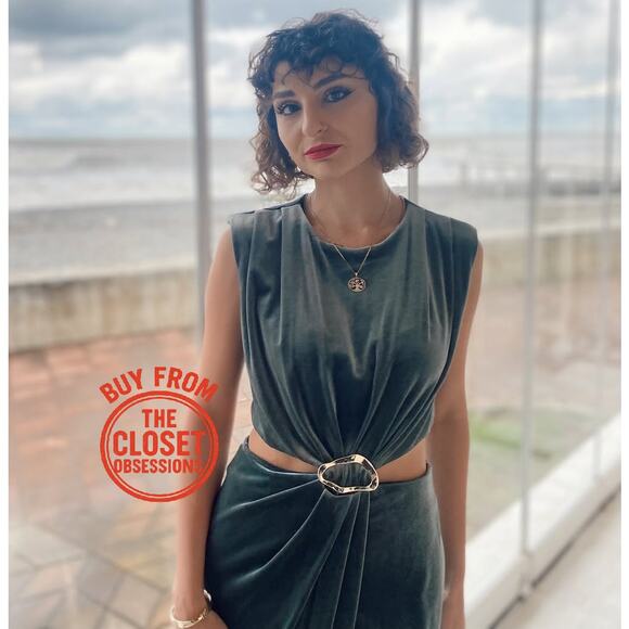 💚 ZARA Emerald Cut Out Midi Dress with Buckle Detail NWT 💚 - Picture 9 of 16